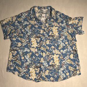 Hasting & Smith Size 3x Blue Floral Women's Button Down Shirt‎ Short Sleeve